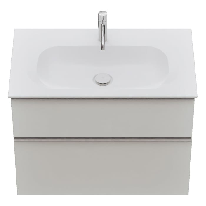 burgbad Fiumo 2.0 Mineralguss-Waschtisch mit Waschtischunterschrank 82 cm, mit Griff G0146