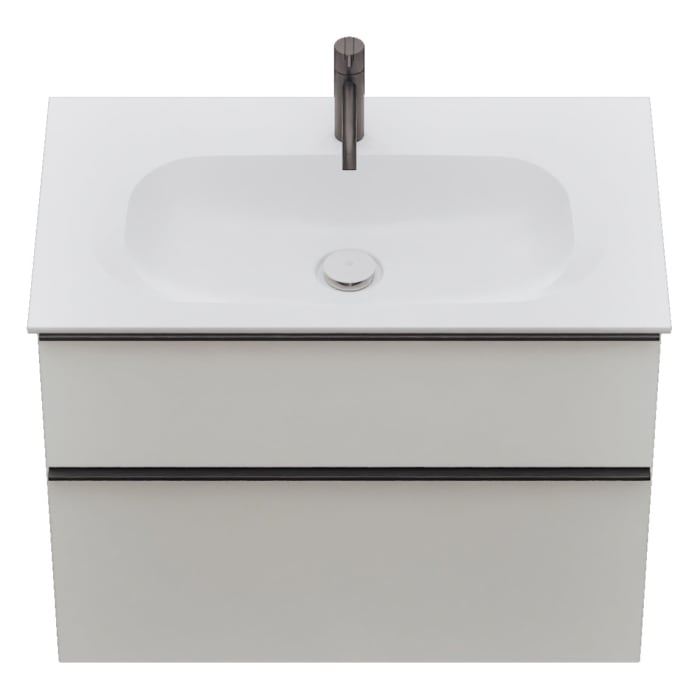 burgbad Fiumo 2.0 Mineralguss-Waschtisch mit Waschtischunterschrank 82 cm, mit Griff G0200