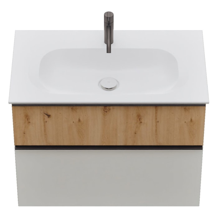 burgbad Fiumo 2.0 Mineralguss-Waschtisch mit Waschtischunterschrank 82 cm, mit Griff G0200