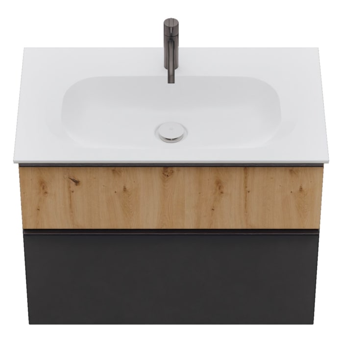 burgbad Fiumo 2.0 Mineralguss-Waschtisch mit Waschtischunterschrank 82 cm, mit Griff G0200