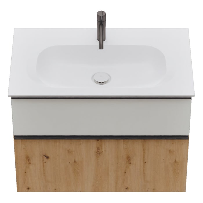 burgbad Fiumo 2.0 Mineralguss-Waschtisch mit Waschtischunterschrank 82 cm, mit Griff G0200