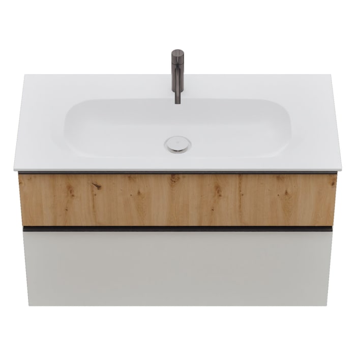 burgbad Fiumo 2.0 Mineralguss-Waschtisch mit Waschtischunterschrank 102 cm, mit Griff G0200