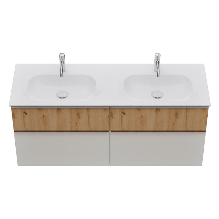 burgbad Fiumo 2.0 Mineralguss-Waschtisch mit Waschtischunterschrank 142 cm, mit Griff G0146