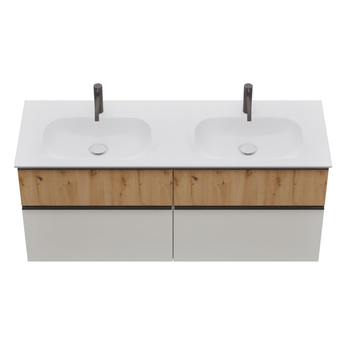 burgbad Fiumo 2.0 Mineralguss-Waschtisch mit Waschtischunterschrank 142 cm, mit Griff G0200