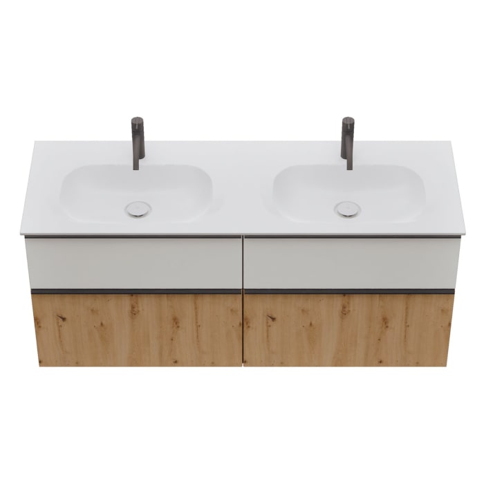 burgbad Fiumo 2.0 Mineralguss-Waschtisch mit Waschtischunterschrank 142 cm, mit Griff G0200