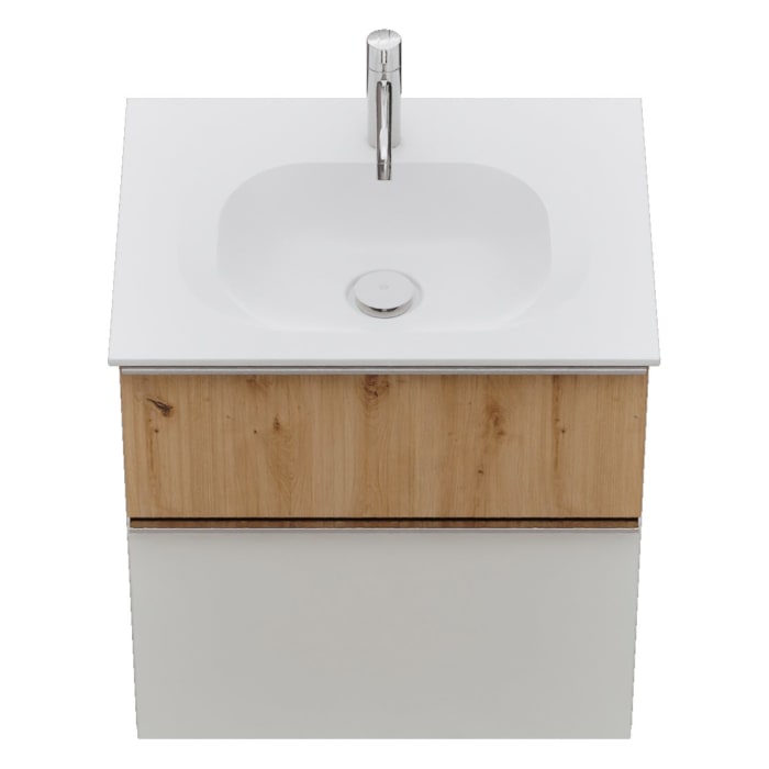 burgbad Fiumo 2.0 Mineralguss-Waschtisch mit Waschtischunterschrank 62 cm, mit Griff G0146