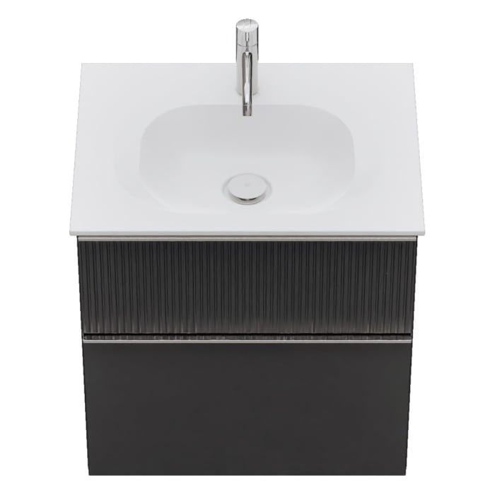 burgbad Fiumo 2.0 Mineralguss-Waschtisch mit Waschtischunterschrank 62 cm, mit Griff G0146