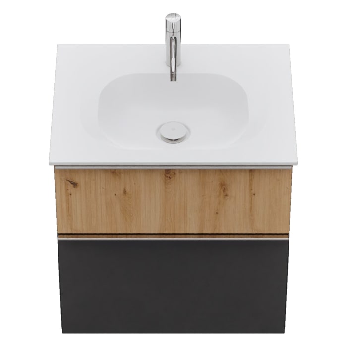 burgbad Fiumo 2.0 Mineralguss-Waschtisch mit Waschtischunterschrank 62 cm, mit Griff G0146