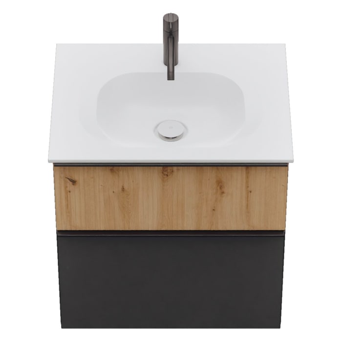 burgbad Fiumo 2.0 Mineralguss-Waschtisch mit Waschtischunterschrank 62 cm, mit Griff G0200