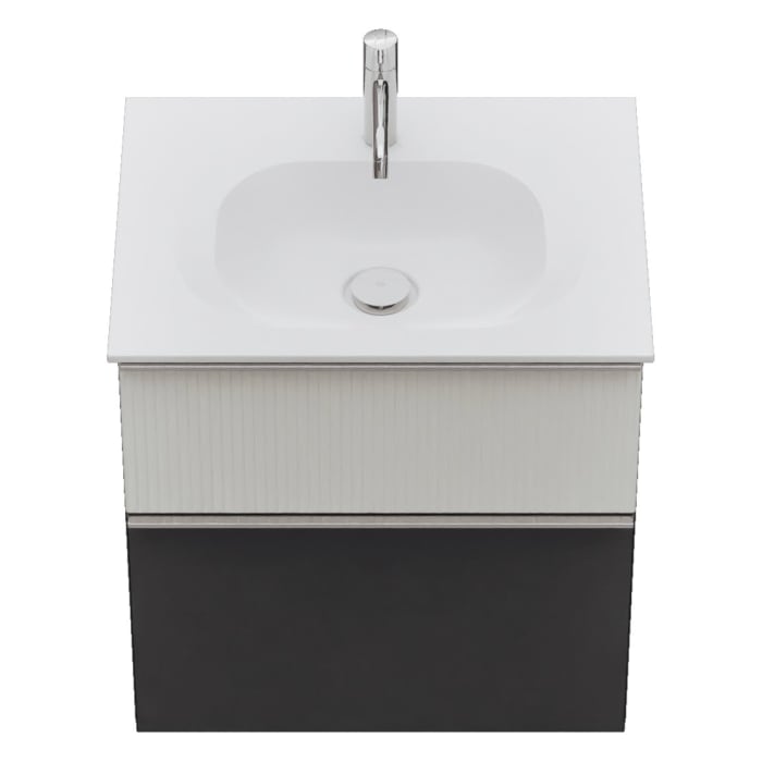 burgbad Fiumo 2.0 Mineralguss-Waschtisch mit Waschtischunterschrank 62 cm, mit Griff G0146