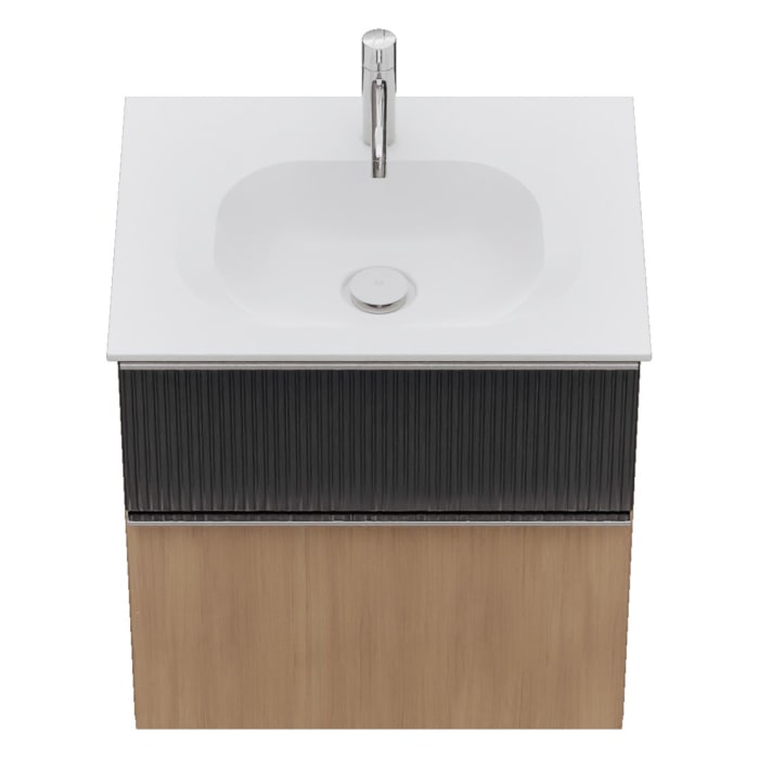 burgbad Fiumo 2.0 Mineralguss-Waschtisch mit Waschtischunterschrank 62 cm, mit Griff G0146