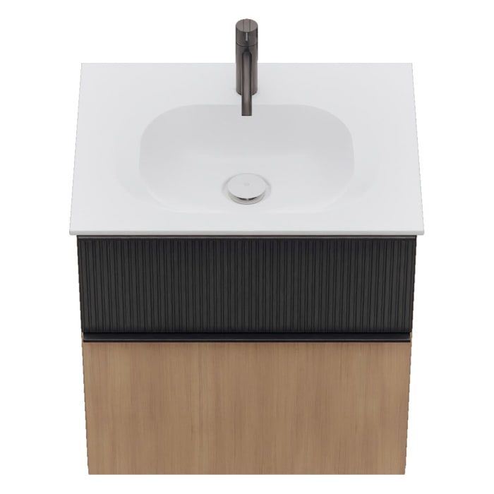 burgbad Fiumo 2.0 Mineralguss-Waschtisch mit Waschtischunterschrank 62 cm, mit Griff G0200