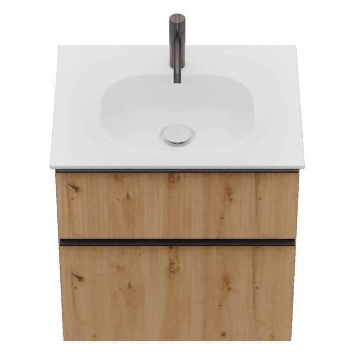 burgbad Fiumo 2.0 Mineralguss-Waschtisch mit Waschtischunterschrank 62 cm, mit Griff G0200