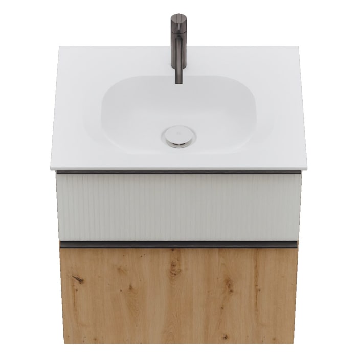 burgbad Fiumo 2.0 Mineralguss-Waschtisch mit Waschtischunterschrank 62 cm, mit Griff G0200