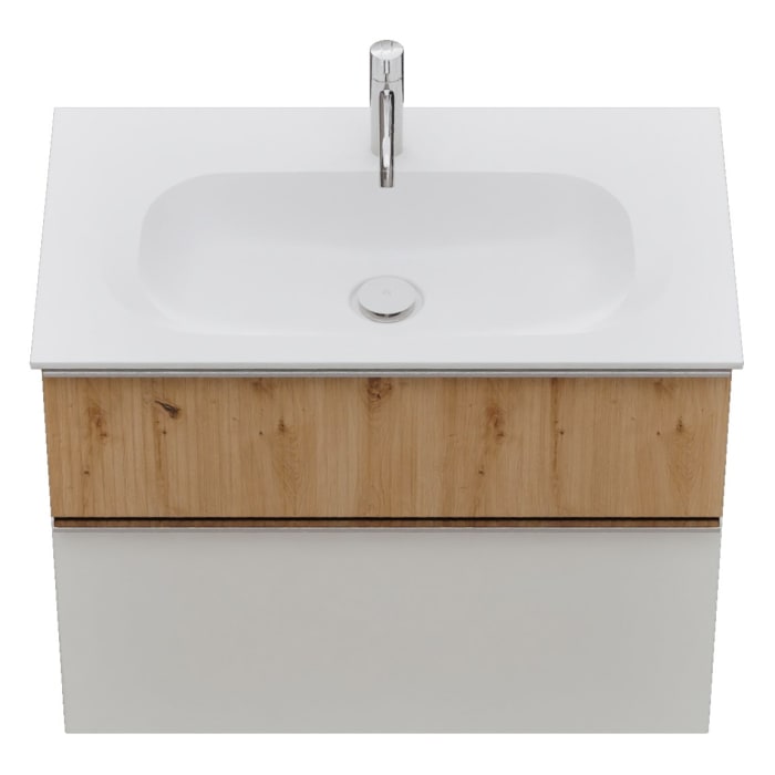 burgbad Fiumo 2.0 Mineralguss-Waschtisch mit Waschtischunterschrank 82 cm, mit Griff G0146