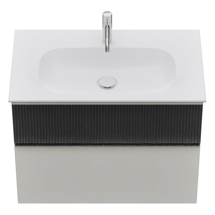 burgbad Fiumo 2.0 Mineralguss-Waschtisch mit Waschtischunterschrank 82 cm, mit Griff G0146