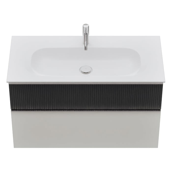 burgbad Fiumo 2.0 Mineralguss-Waschtisch mit Waschtischunterschrank 102 cm, mit Griff G0146