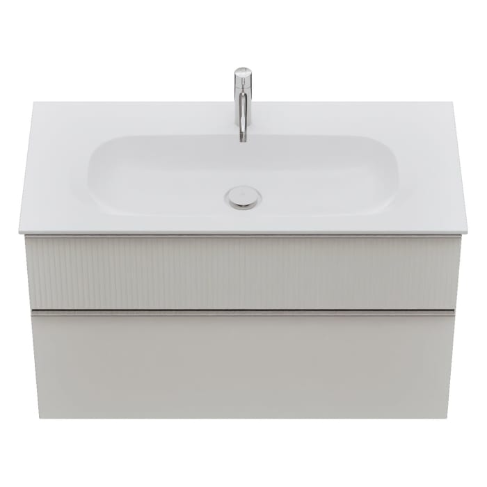 burgbad Fiumo 2.0 Mineralguss-Waschtisch mit Waschtischunterschrank 102 cm, mit Griff G0146