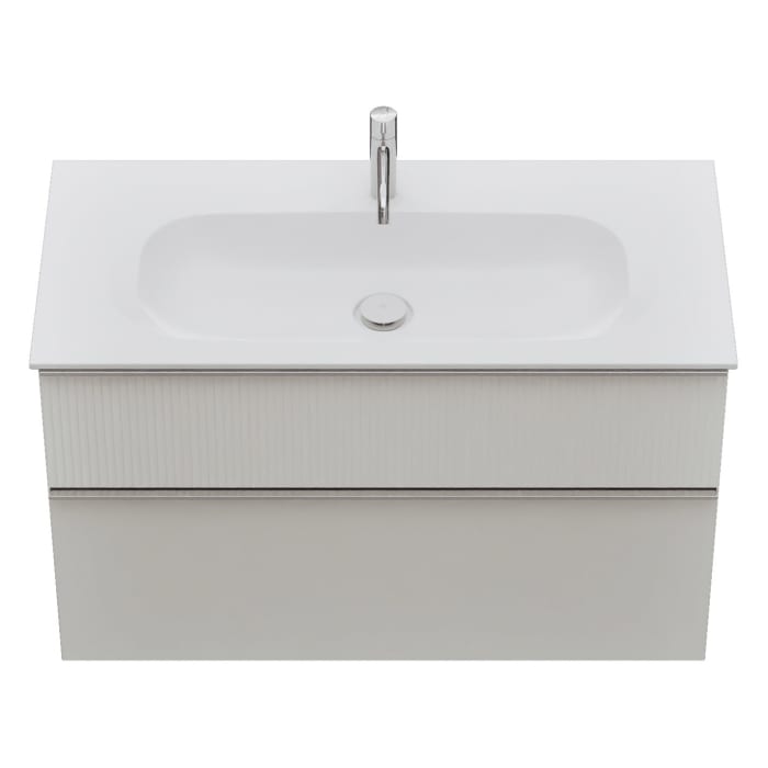 burgbad Fiumo 2.0 Mineralguss-Waschtisch mit Waschtischunterschrank 102 cm, mit Griff G0146