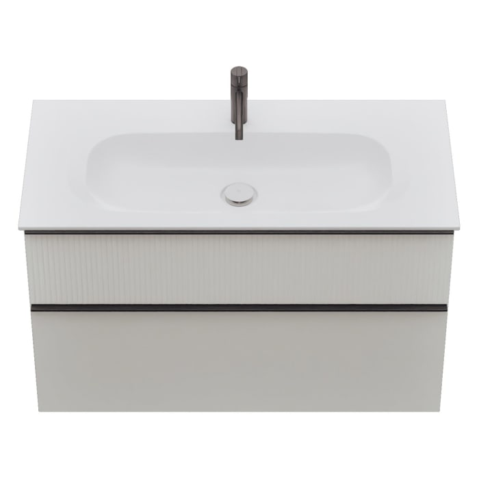 burgbad Fiumo 2.0 Mineralguss-Waschtisch mit Waschtischunterschrank 102 cm, mit Griff G0200