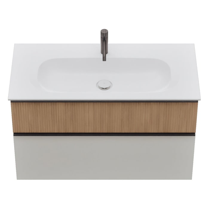 burgbad Fiumo 2.0 Mineralguss-Waschtisch mit Waschtischunterschrank 102 cm, mit Griff G0200