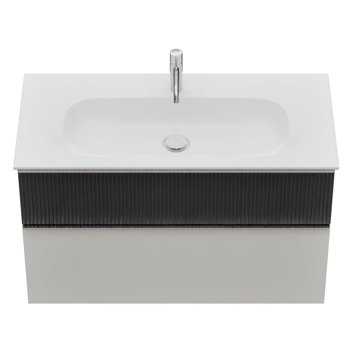 burgbad Fiumo 2.0 Mineralguss-Waschtisch mit Waschtischunterschrank 102 cm, mit Griff G0146