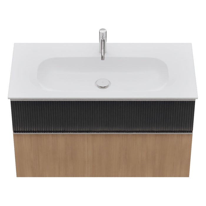 burgbad Fiumo 2.0 Mineralguss-Waschtisch mit Waschtischunterschrank 102 cm, mit Griff G0146