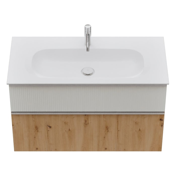 burgbad Fiumo 2.0 Mineralguss-Waschtisch mit Waschtischunterschrank 102 cm, mit Griff G0146