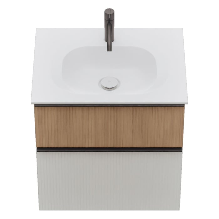 burgbad Fiumo 2.0 Mineralguss-Waschtisch mit Waschtischunterschrank 62 cm, mit Griff G0200