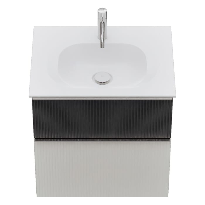 burgbad Fiumo 2.0 Mineralguss-Waschtisch mit Waschtischunterschrank 62 cm, mit Griff G0146