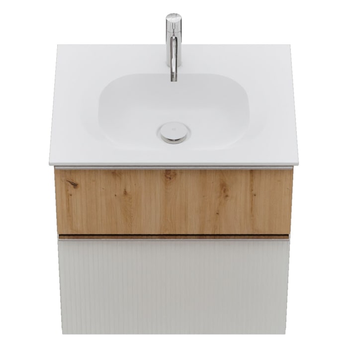 burgbad Fiumo 2.0 Mineralguss-Waschtisch mit Waschtischunterschrank 62 cm, mit Griff G0146