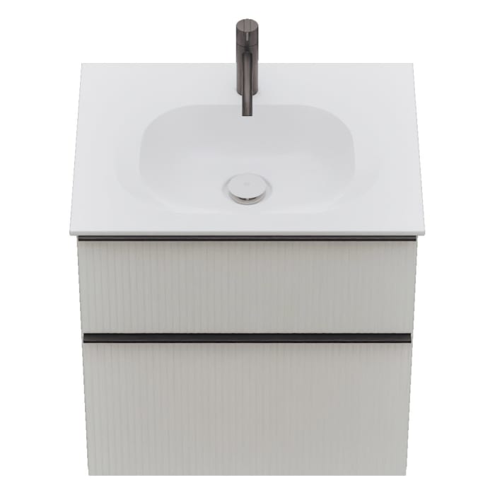 burgbad Fiumo 2.0 Mineralguss-Waschtisch mit Waschtischunterschrank 62 cm, mit Griff G0200