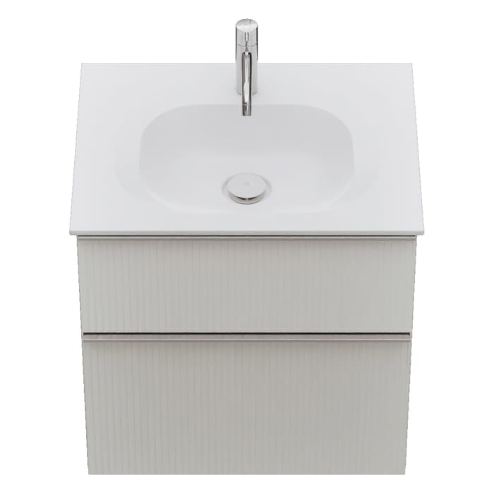 burgbad Fiumo 2.0 Mineralguss-Waschtisch mit Waschtischunterschrank 62 cm, mit Griff G0146