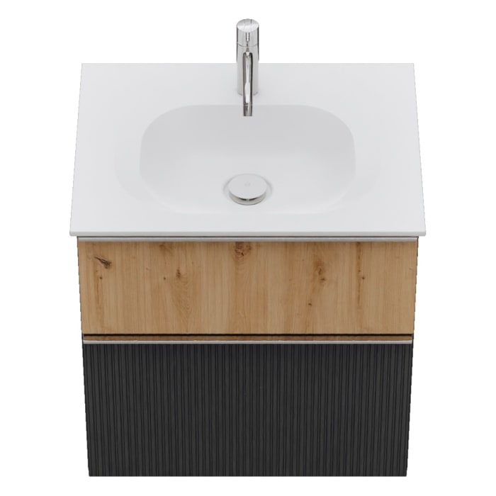 burgbad Fiumo 2.0 Mineralguss-Waschtisch mit Waschtischunterschrank 62 cm, mit Griff G0146