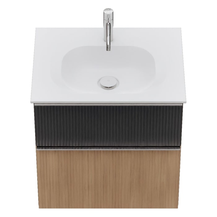 burgbad Fiumo 2.0 Mineralguss-Waschtisch mit Waschtischunterschrank 62 cm, mit Griff G0146