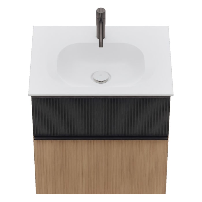 burgbad Fiumo 2.0 Mineralguss-Waschtisch mit Waschtischunterschrank 62 cm, mit Griff G0200