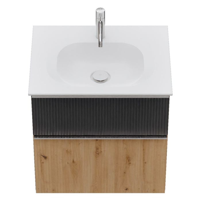 burgbad Fiumo 2.0 Mineralguss-Waschtisch mit Waschtischunterschrank 62 cm, mit Griff G0146