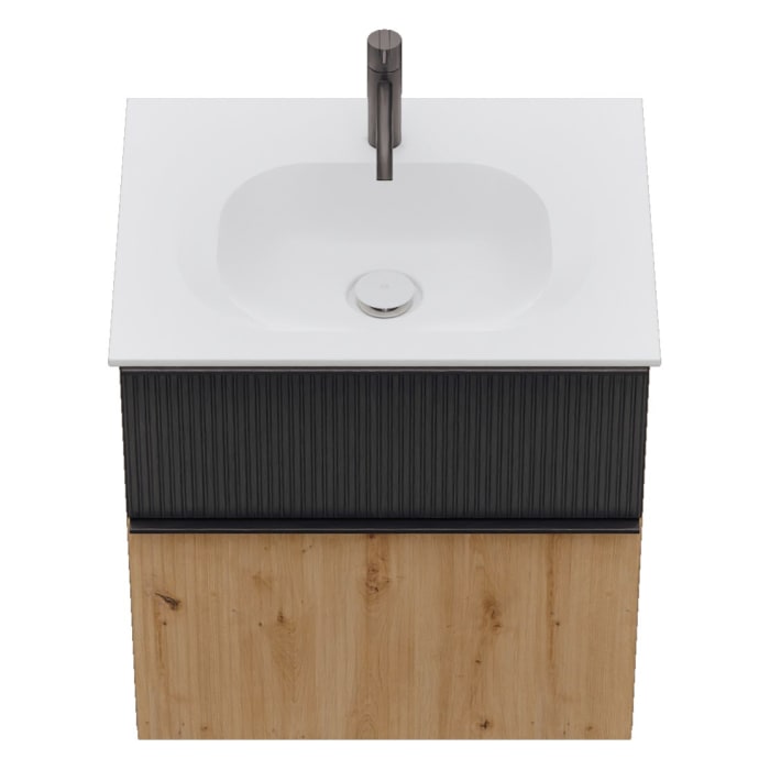 burgbad Fiumo 2.0 Mineralguss-Waschtisch mit Waschtischunterschrank 62 cm, mit Griff G0200