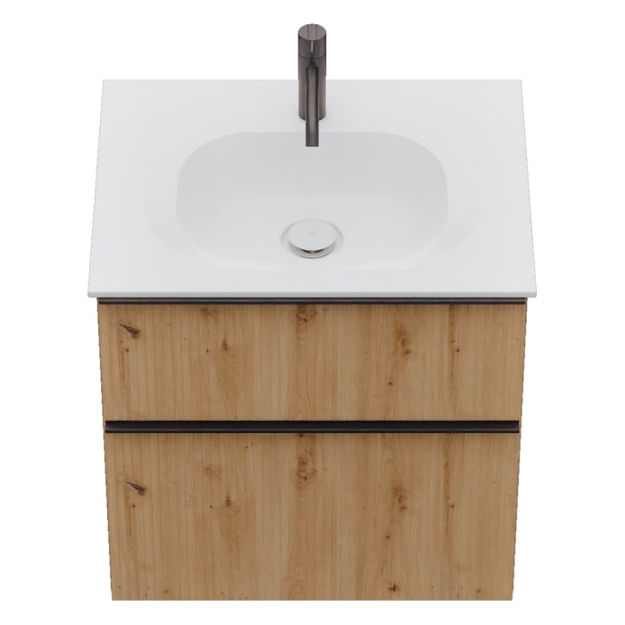 burgbad Fiumo 2.0 Mineralguss-Waschtisch mit Waschtischunterschrank 62 cm, mit Griff G0200