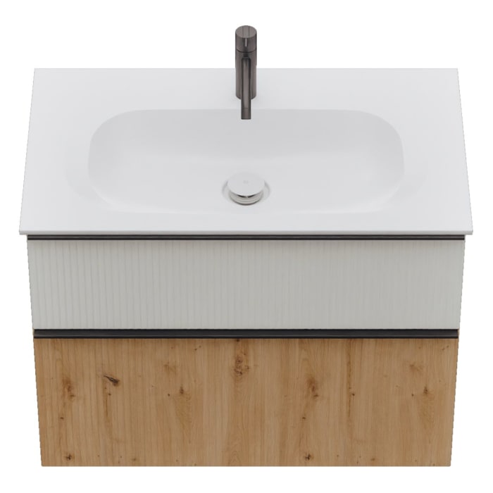 burgbad Fiumo 2.0 Mineralguss-Waschtisch mit Waschtischunterschrank 82 cm, mit Griff G0200