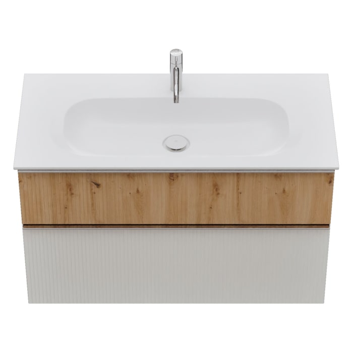 burgbad Fiumo 2.0 Mineralguss-Waschtisch mit Waschtischunterschrank 102 cm, mit Griff G0146