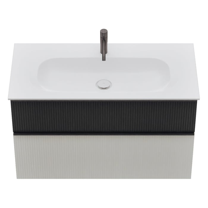 burgbad Fiumo 2.0 Mineralguss-Waschtisch mit Waschtischunterschrank 102 cm, mit Griff G0200