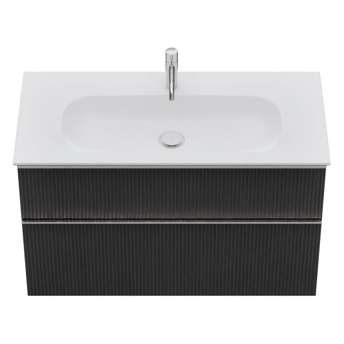 burgbad Fiumo 2.0 Mineralguss-Waschtisch mit Waschtischunterschrank 102 cm, mit Griff G0146