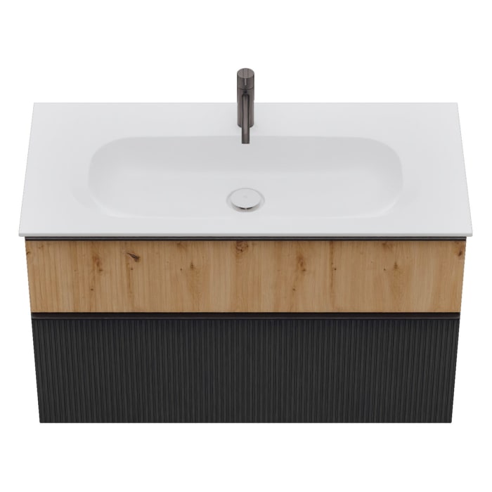 burgbad Fiumo 2.0 Mineralguss-Waschtisch mit Waschtischunterschrank 102 cm, mit Griff G0200