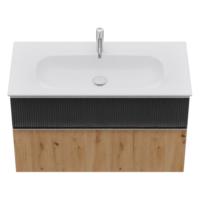 burgbad Fiumo 2.0 Mineralguss-Waschtisch mit Waschtischunterschrank 102 cm, mit Griff G0146