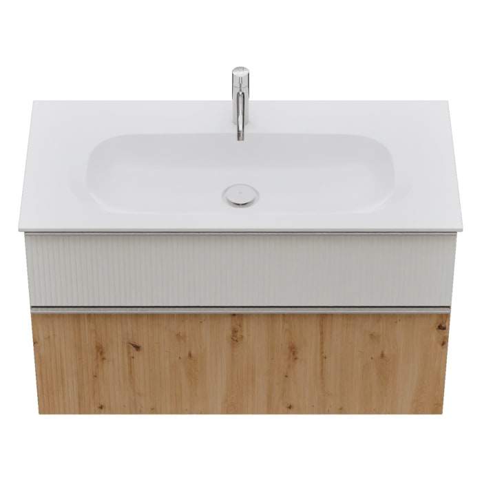 burgbad Fiumo 2.0 Mineralguss-Waschtisch mit Waschtischunterschrank 102 cm, mit Griff G0146