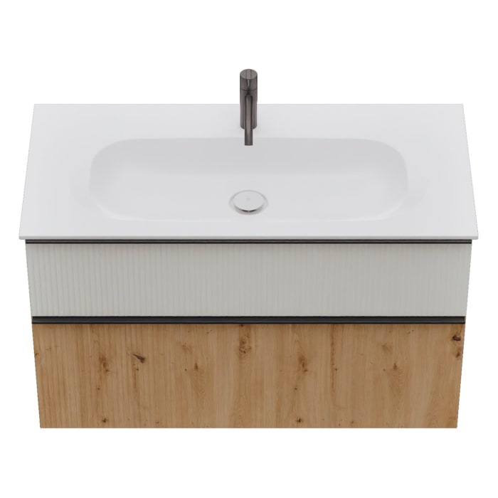 burgbad Fiumo 2.0 Mineralguss-Waschtisch mit Waschtischunterschrank 102 cm, mit Griff G0200