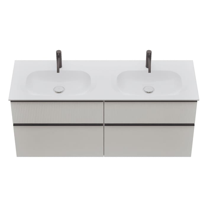 burgbad Fiumo 2.0 Mineralguss-Waschtisch mit Waschtischunterschrank 142 cm, mit Griff G0200