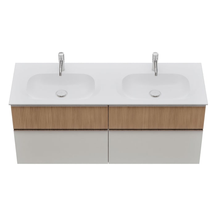 burgbad Fiumo 2.0 Mineralguss-Waschtisch mit Waschtischunterschrank 142 cm, mit Griff G0146