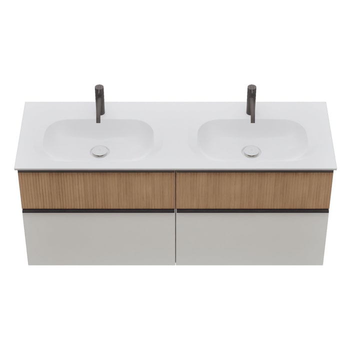 burgbad Fiumo 2.0 Mineralguss-Waschtisch mit Waschtischunterschrank 142 cm, mit Griff G0200